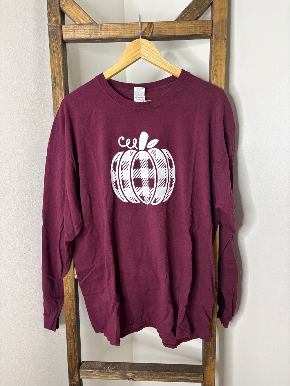 Gildan Maroon Pumpkin Graphic Long Sleeve Tee Size XL